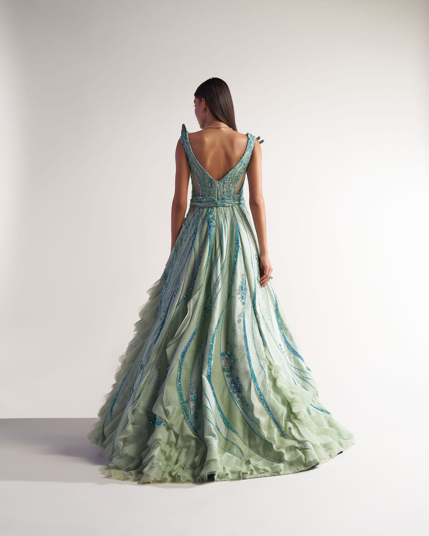 Green Crushed Flap Gown