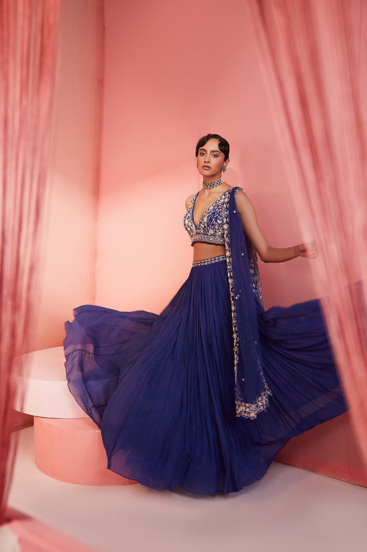 INK BLUE BLOUSE SKIRT AND DUPATTA