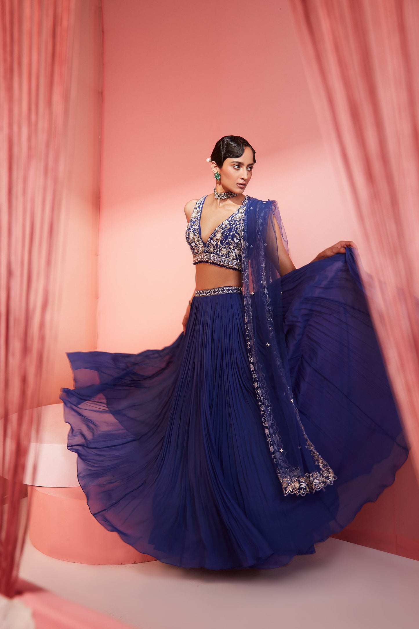 INK BLUE BLOUSE SKIRT AND DUPATTA